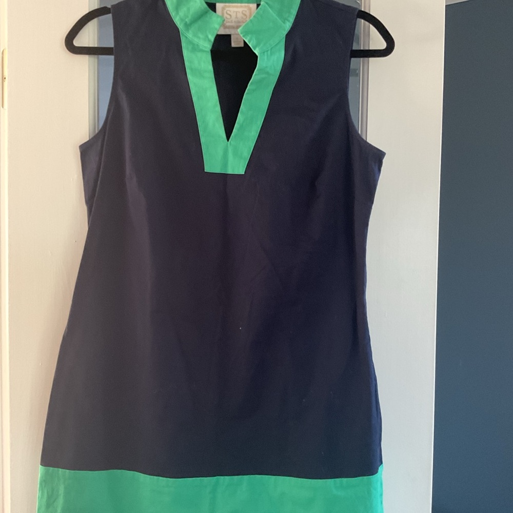 Sail to Sable Navy and Green Sleeveless Dress, Small